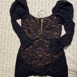 For Love & Lemons Black Short Lace Dress